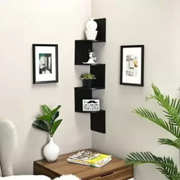 Wood Beauty Wooden Wall Shelves | Corner Hanging Shelf for Living Room Stylish MDF (Medium Density Fiber) Wall Shelf  (Number of Shelves - 4, Black)